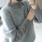 2015新款韩版高领打底衫套头毛衣女宽松兔毛拼接针织衫
